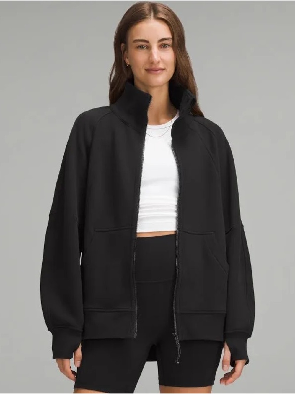 Scuba oversized funnel neck full zip black sweater xs/s